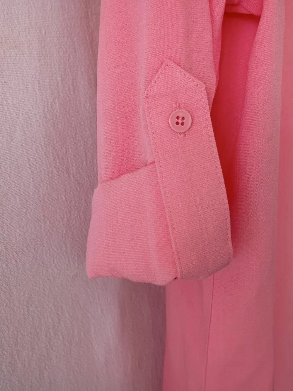 Mario Serrani Italy Pink Button Front Blouse L Roll Tab Sleeve Lightweight